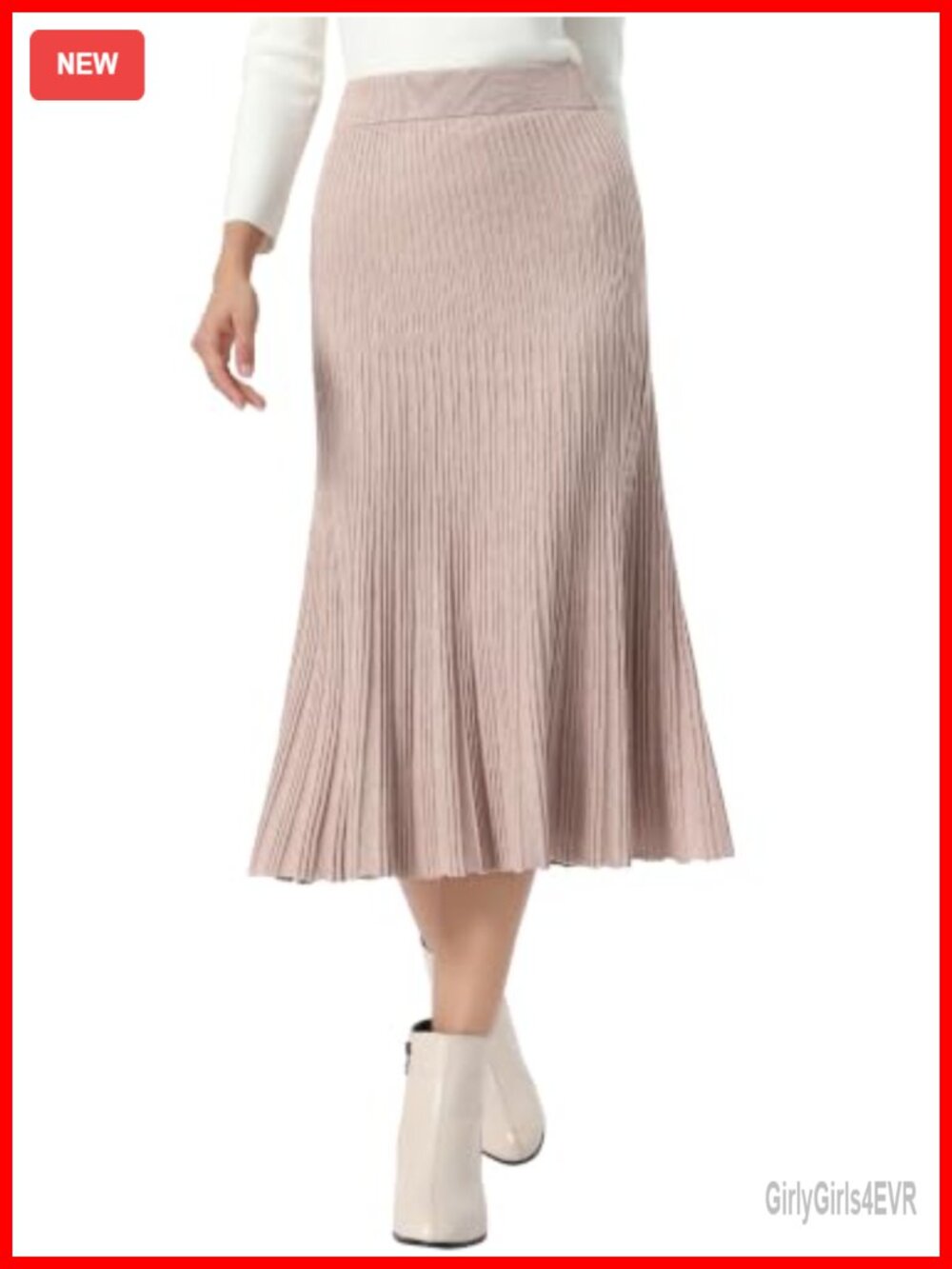 Knit Maxi Skirt Elastic Waist Pleated A-Line Slim Fit Casual